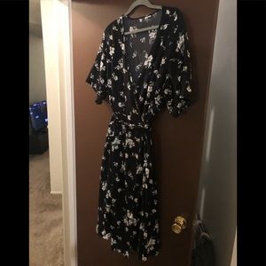 SHEIN black floral wrap midi dress plus 3XL